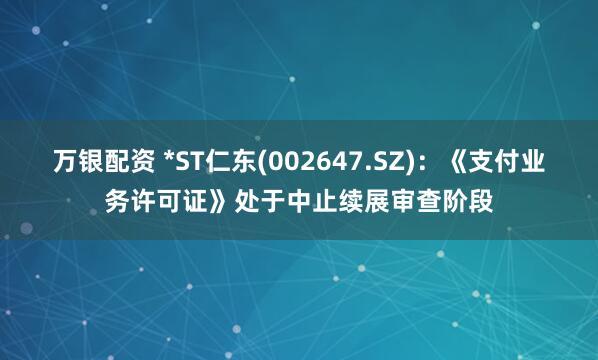 万银配资 *ST仁东(002647.SZ)：《支付业务许可证》处于中止续展审查阶段