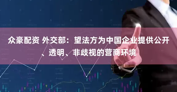 众豪配资 外交部：望法方为中国企业提供公开、透明、非歧视的营商环境